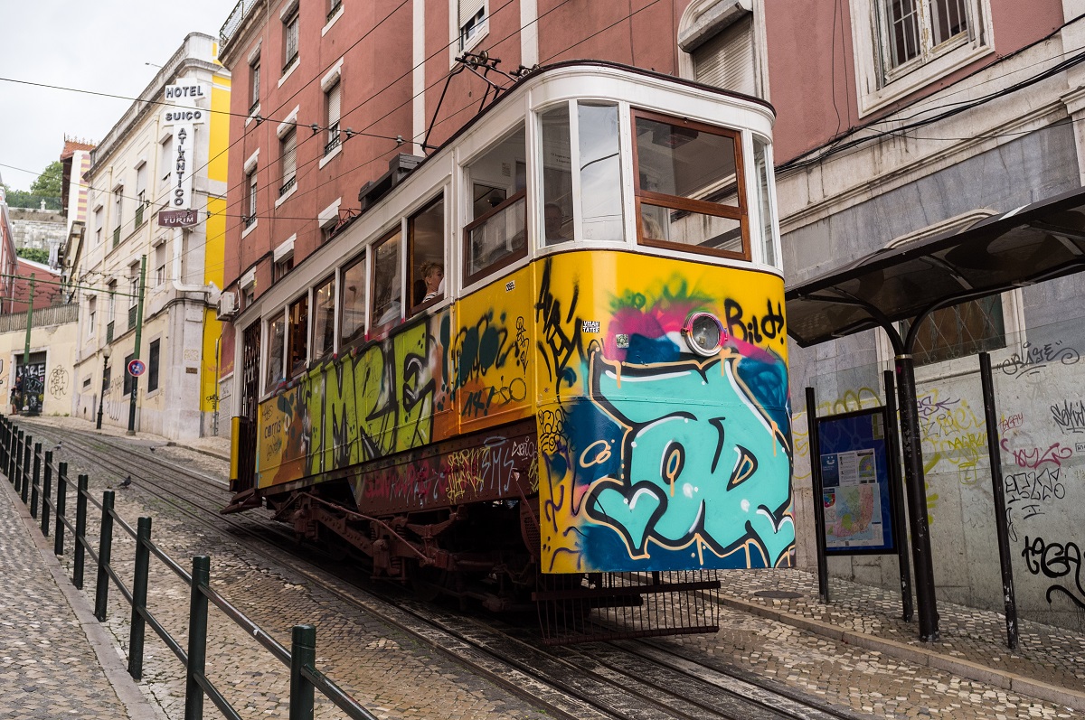 An old tram in Lisbon, Portugal