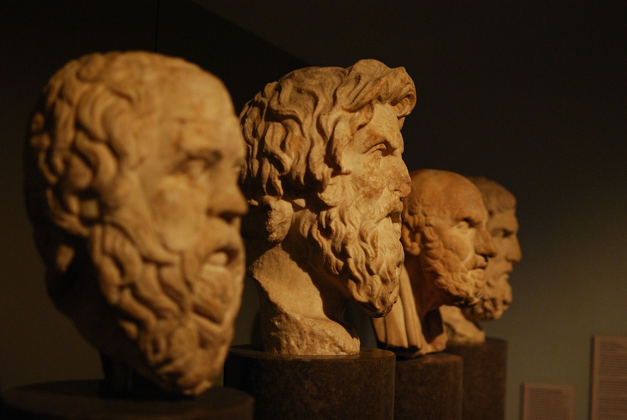 Busts of philosophers.